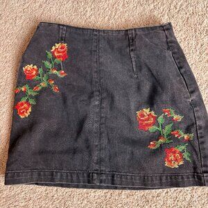 TopShop Embroidered Floral Denim Skirt